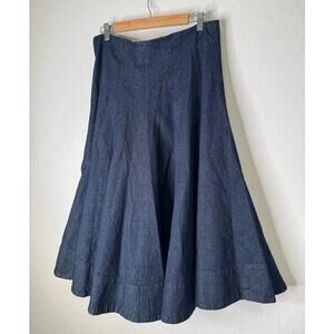 COS Womens Denim Flare Midi Zip Up Heavy Raw Dark Denim midi Skirt Size 40.